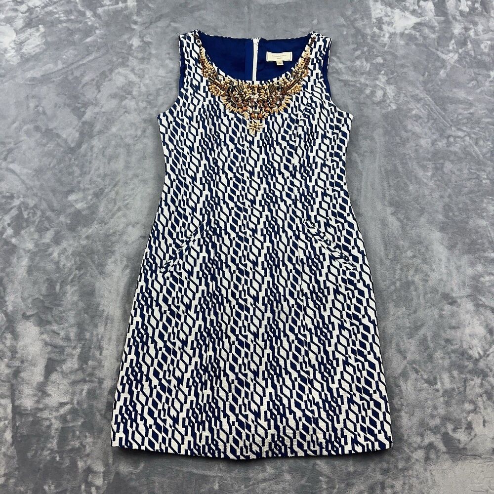 Anthropologie Moulinette Soeurs Dress Womens Size 0 Blue Mulberry Road Beaded